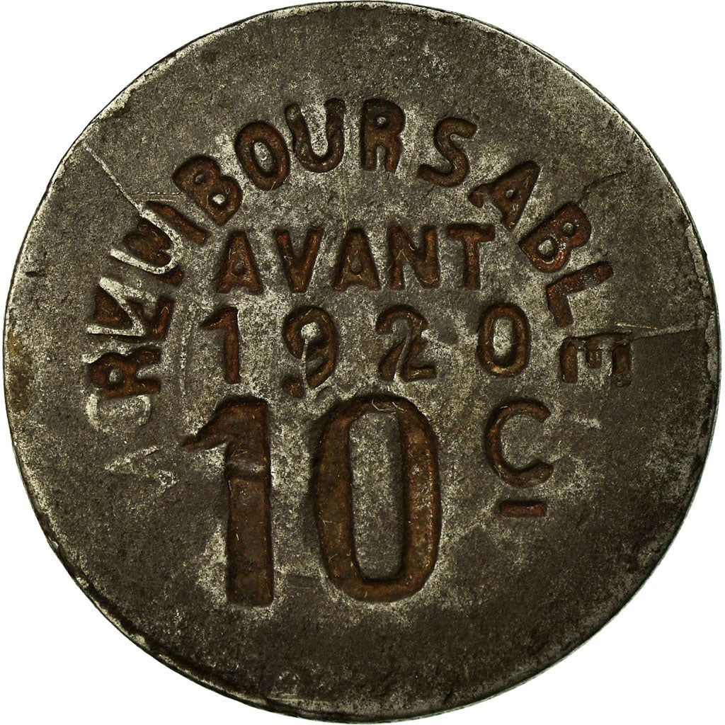 Münze, Frankreich, Union Fuméloise, Fumel, 10 Centimes, 1917, SS+, Iron