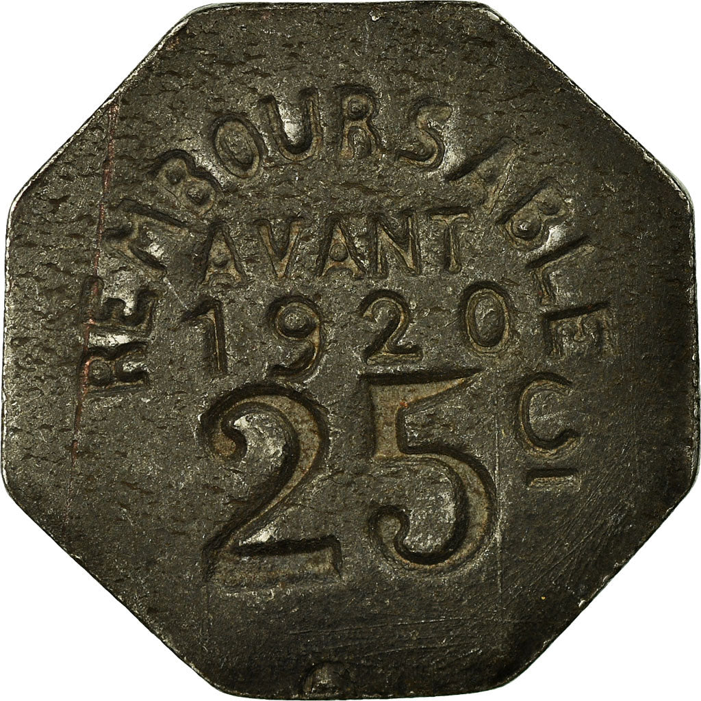 Moneta, Francia, Union Fuméloise, Fumel, 25 Centimes, 1917, BB+, Ferro