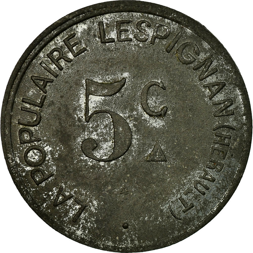 Moneta, Francia, La Populaire, Lespignan, 5 Centimes, BB+, Zinco, Elie:15.1