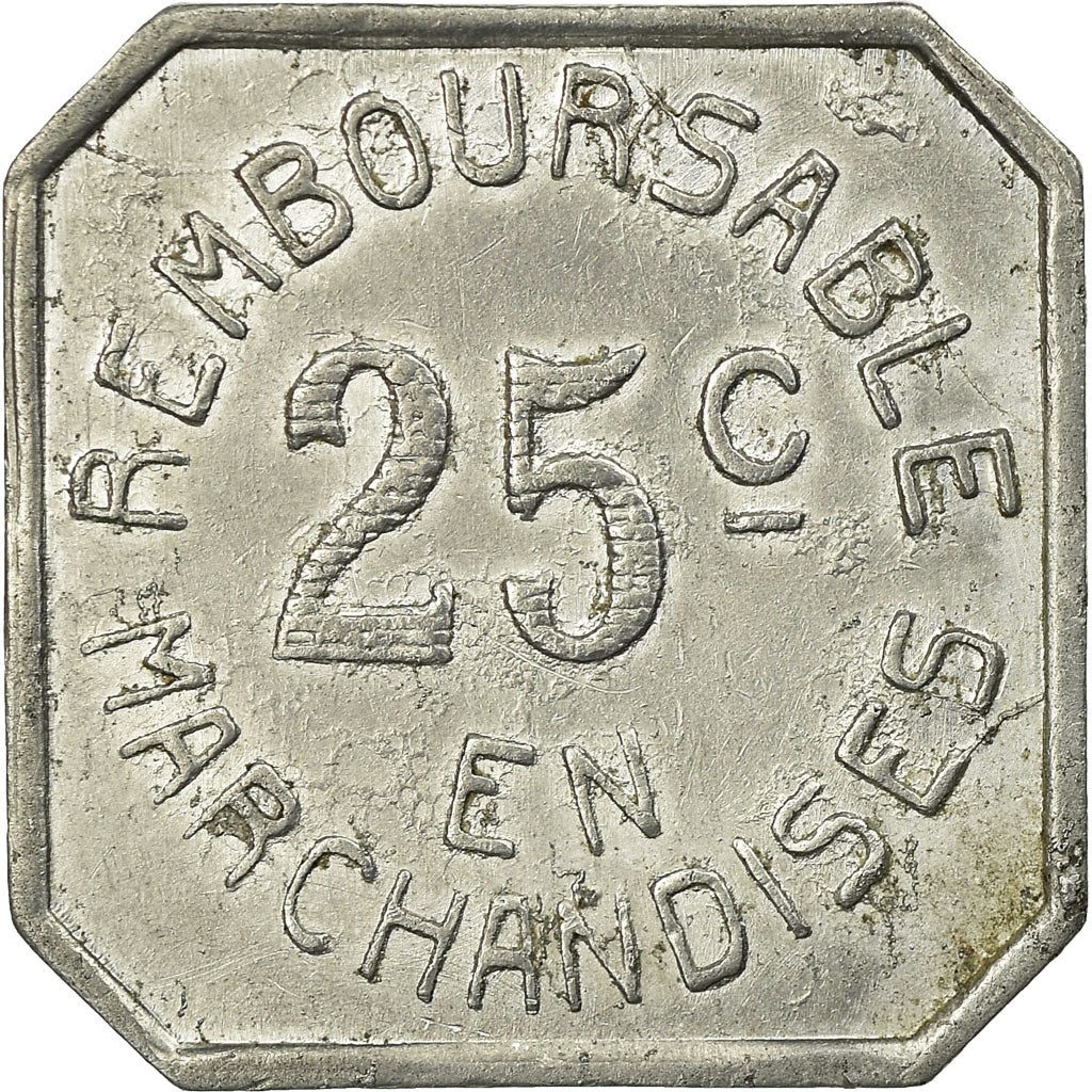 Coin, France, Coopérative Militaire, Pau, 25 Centimes, EF(40-45), Aluminium