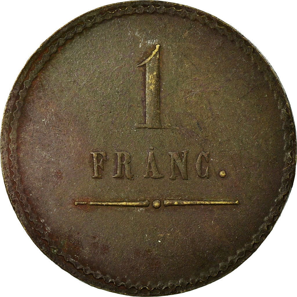 Coin, France, Perret Frères & Olivier, Sain-Bel, 1 Franc, EF(40-45), Brass