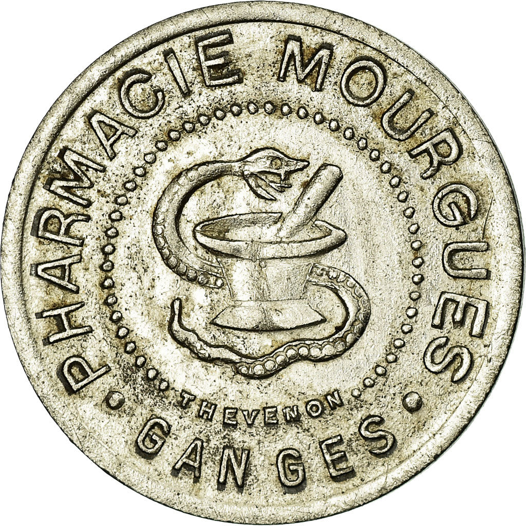 Munten, Frankrijk, Pharmacie MOURGUES, Ganges, 10 Centimes, PR, Nickel plated