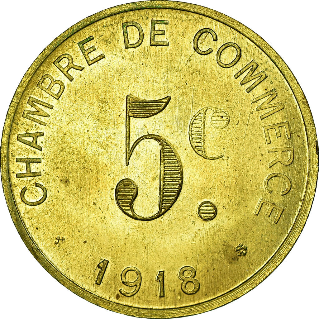 Moeda, França, Chambre de Commerce, Rouen, 5 Centimes, 1918, ENSAIO, MS(63)
