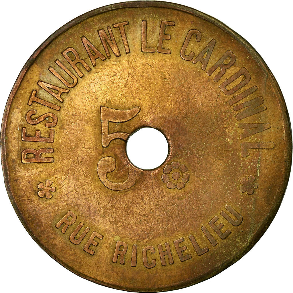 Munten, Frankrijk, Restaurant Le Cardinal, Paris, 5 Francs, FR+, Tin, Elie:R90.4