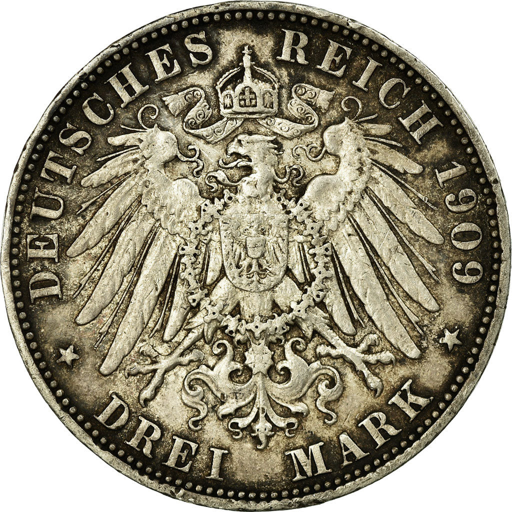 Moneta, Landy niemieckie, SAXONY-ALBERTINE, Friedrich August III, 3 Mark, 1909