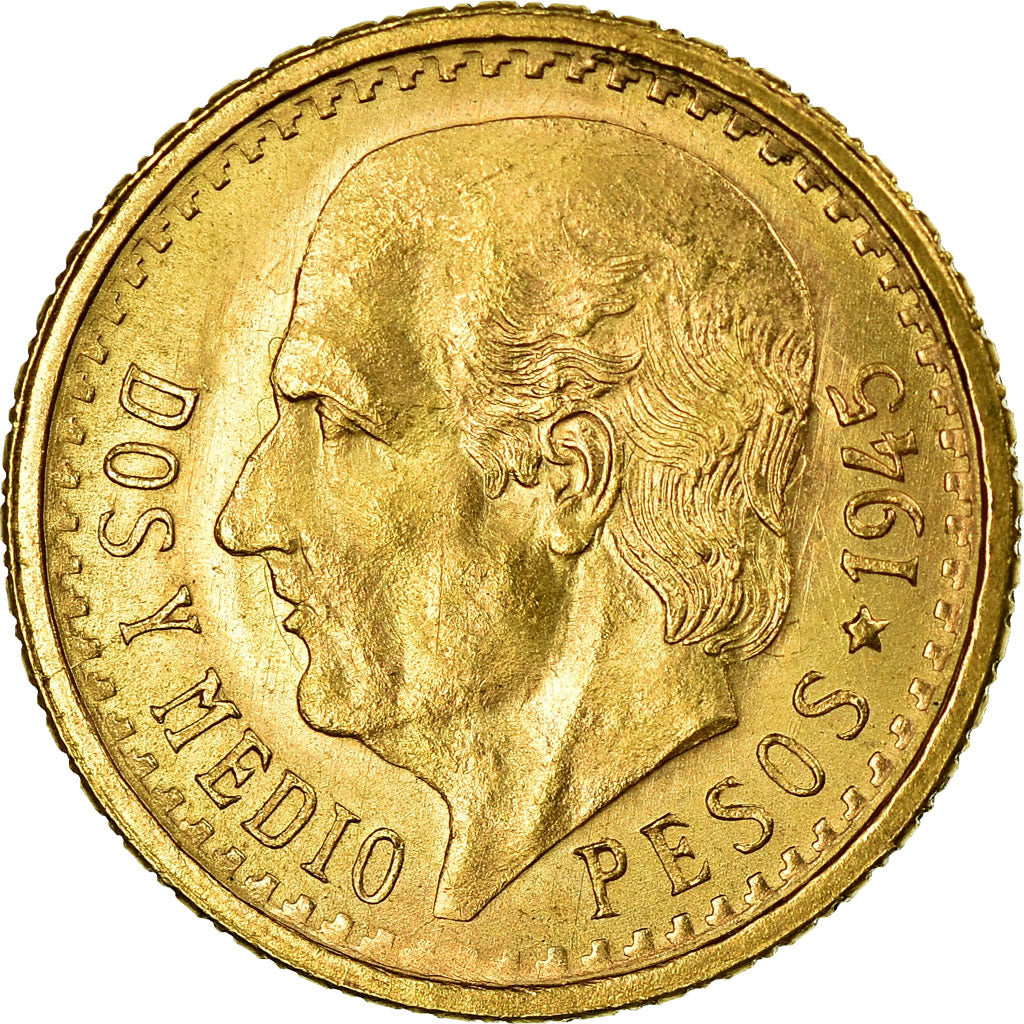 Moneta, Messico, 2-1/2 Pesos, 1945, Mexico City, SPL, Oro, KM:463
