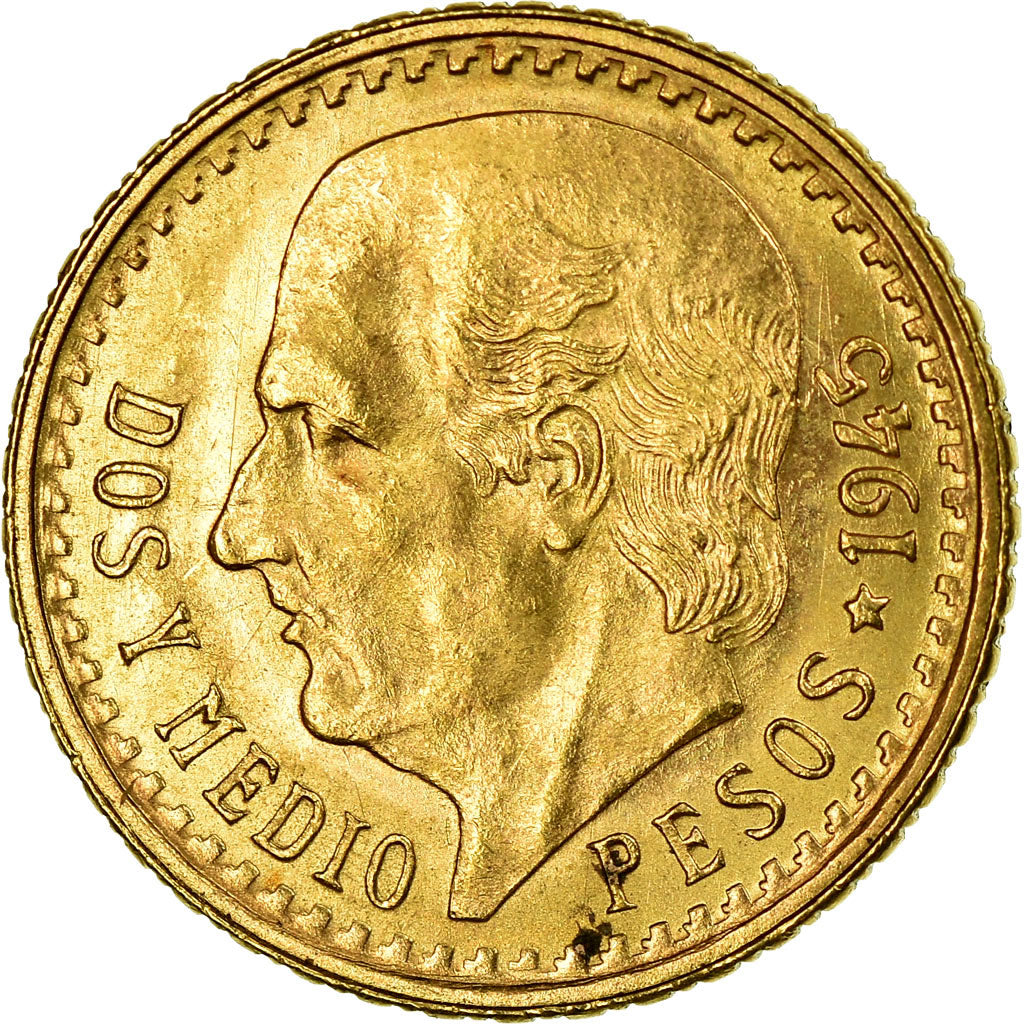 Moneda, México, 2-1/2 Pesos, 1945, Mexico City, EBC+, Oro, KM:463