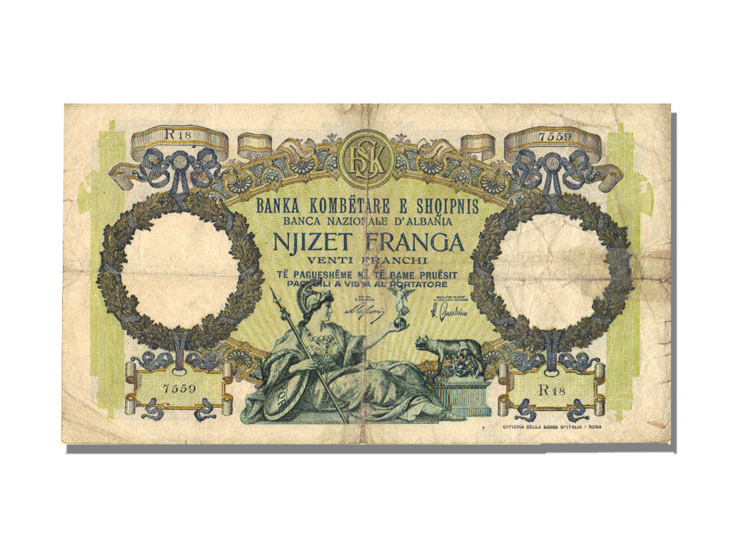 Billete, 20 Franga, Albania, KM:7, BC+