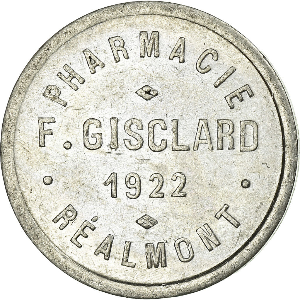 Moneda, Francia, Pharmacie F. GISCLARD, Réalmont, 5 Centimes, 1922, MBC+
