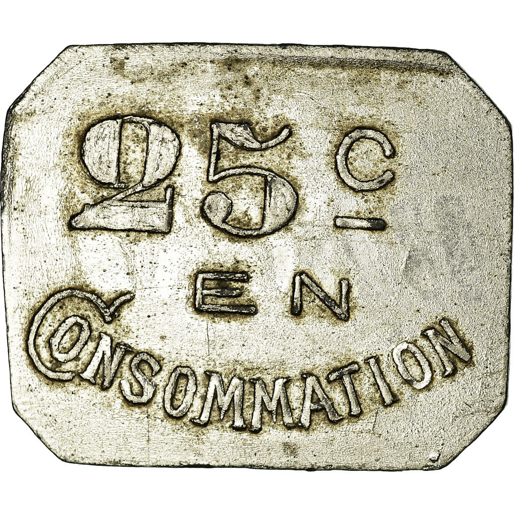 Munten, Frankrijk, Café BECAT, Pignan, 25 Centimes, ZF+, Nickel plated zinc