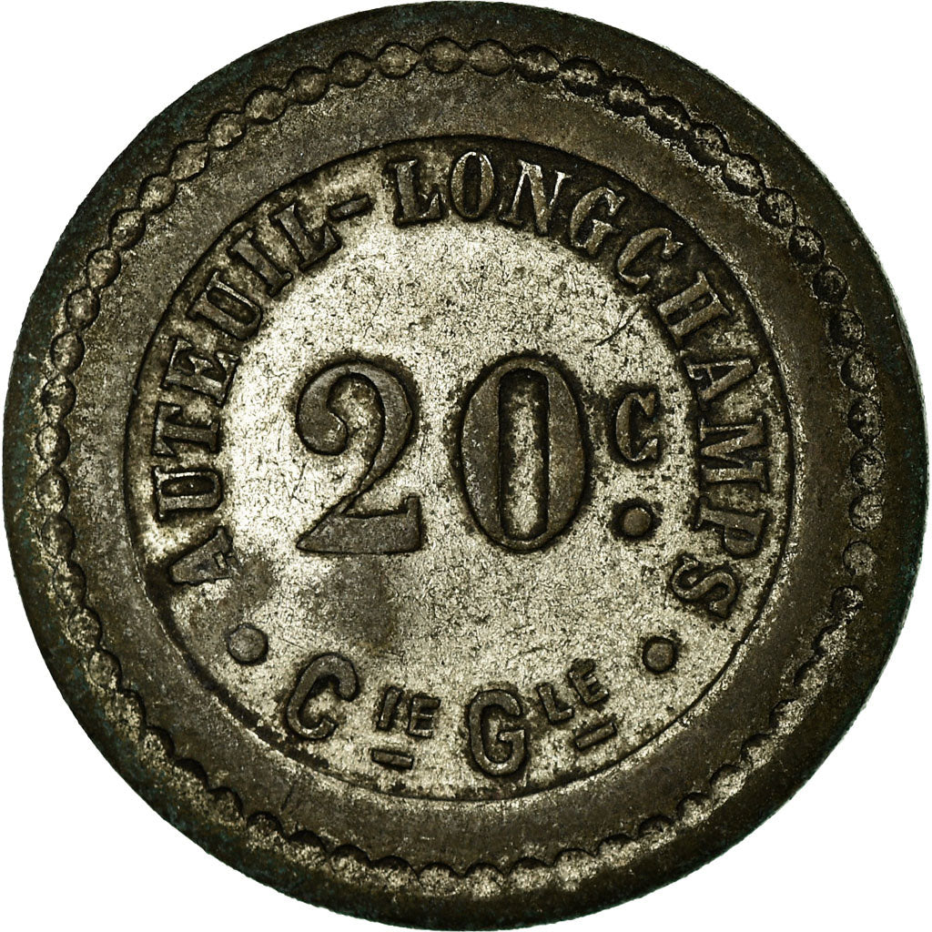 Monnaie, France, Compagnie Générale Auteuil-Longchamps, Auteuil, 20 Centimes