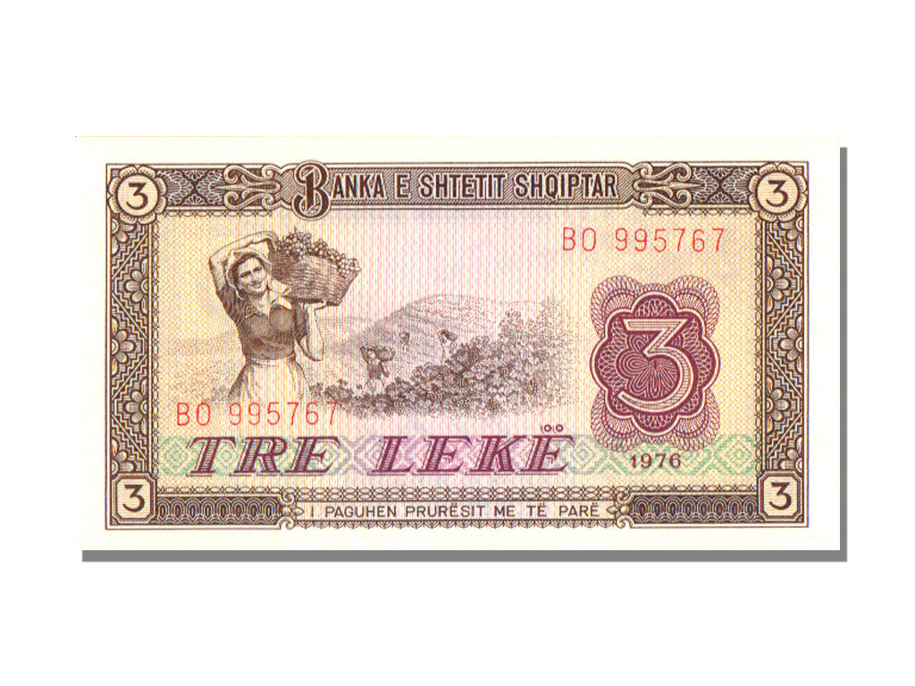 Albania, 3 Lekë, 1976, KM #41a, UNC(65-70), BO