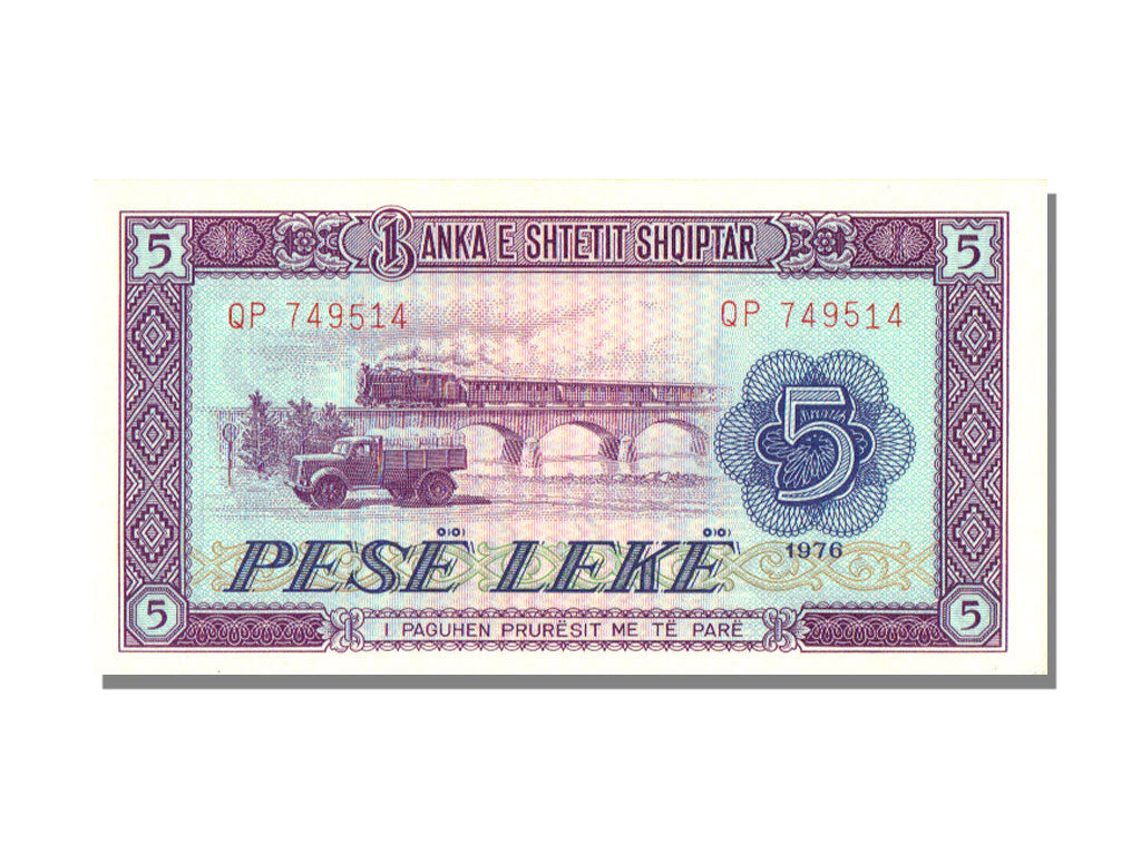 Albania, 5 Lekë, 1976, KM #42a, UNC(65-70), QP