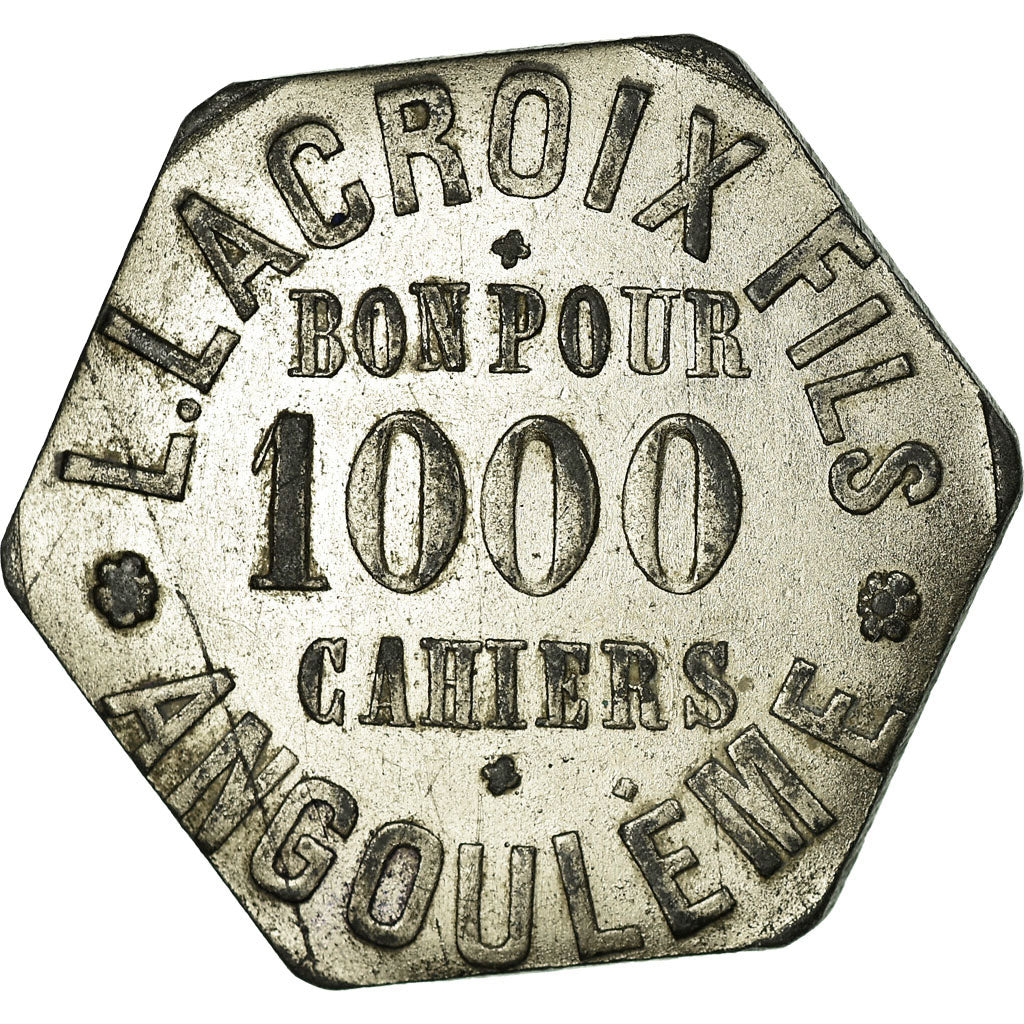 Moneta, Francia, L. Lacroix Fils, Angoulême, Bon pour 1000 cahiers, BB, Nickel