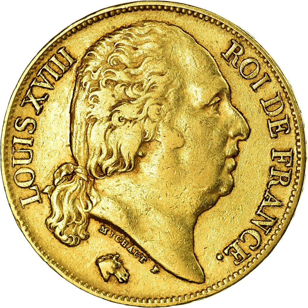 Munten, Frankrijk, Louis XVIII, 20 Francs, 1824, Paris, ZF, Goud, KM:712.1