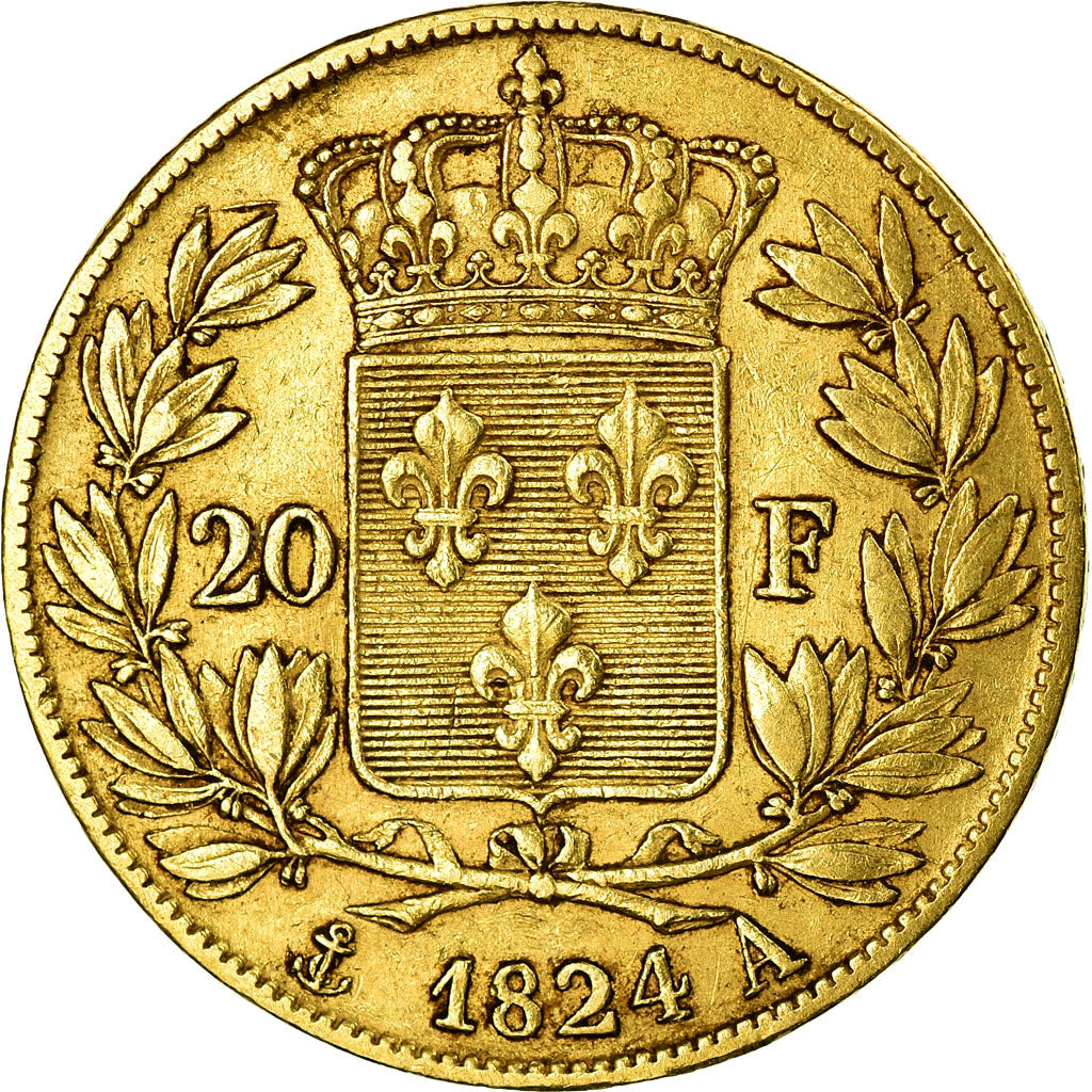 Munten, Frankrijk, Louis XVIII, 20 Francs, 1824, Paris, ZF, Goud, KM:712.1
