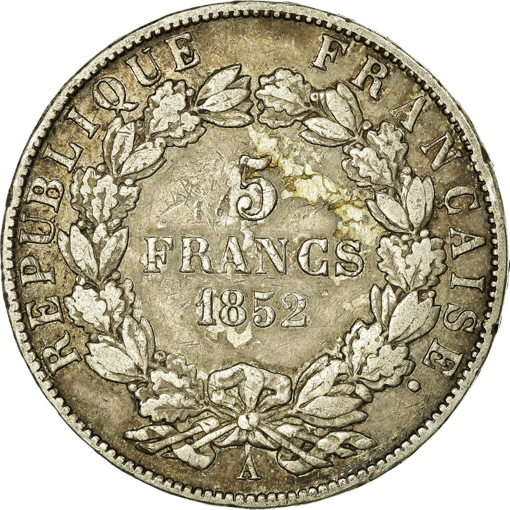 Münze, Frankreich, Napoleon III, 5 Francs, 1852, Paris, S+, Silber, KM:773.1