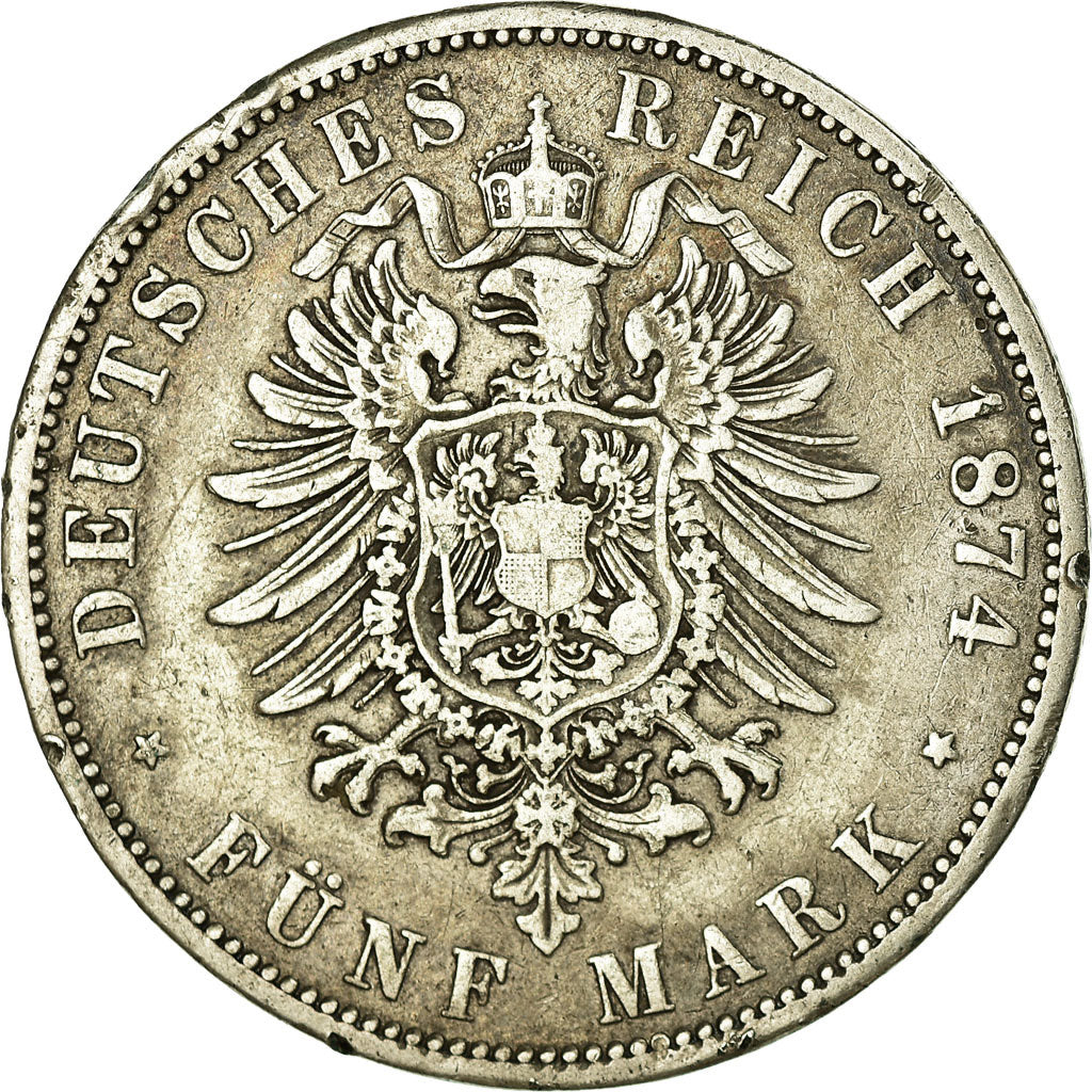 Munten, Duitse staten, PRUSSIA, Wilhelm I, 5 Mark, 1874, Berlin, FR+, Zilver