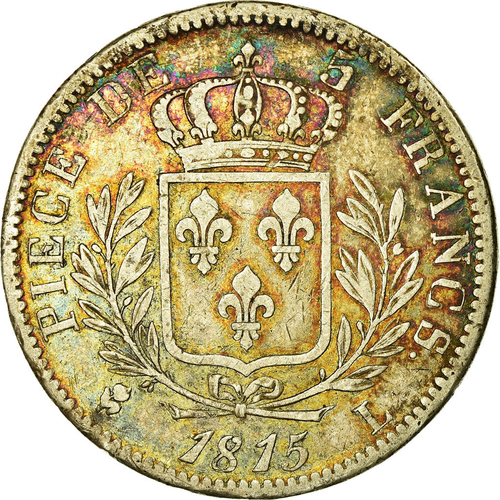 Moneta, Francia, Louis XVIII, 5 Francs, 1815, Bayonne, MB+, Argento, KM:702.8