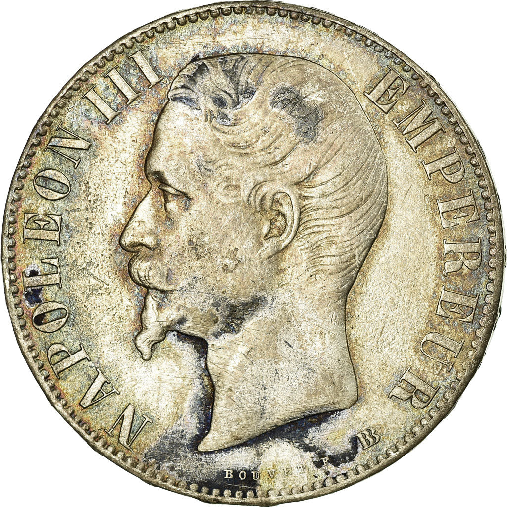 Münze, Frankreich, Napoleon III, 5 Francs, 1855, Strasbourg, S+, Silber