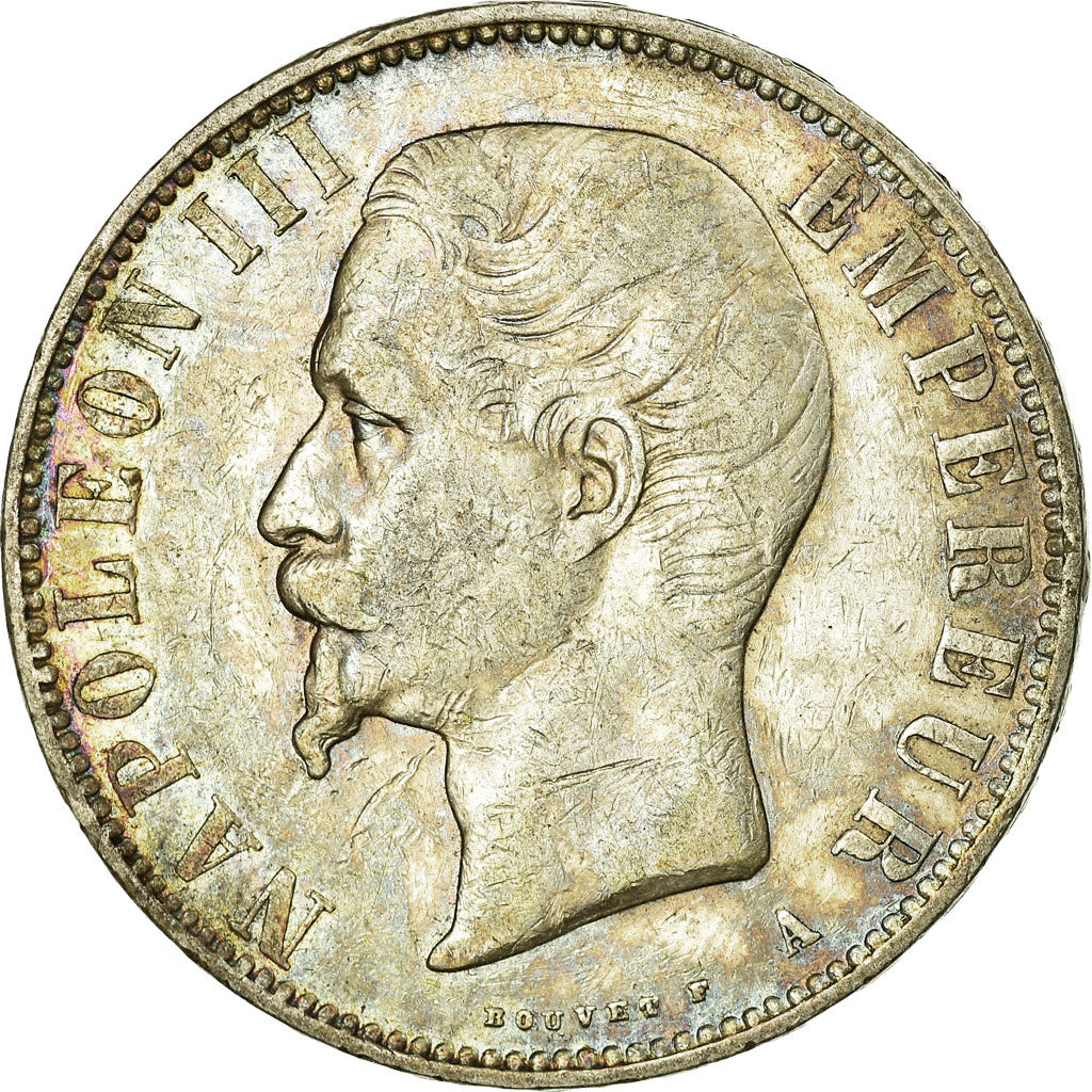 Moneda, Francia, Napoleon III, 5 Francs, 1856, Paris, BC+, Plata, KM:782.1