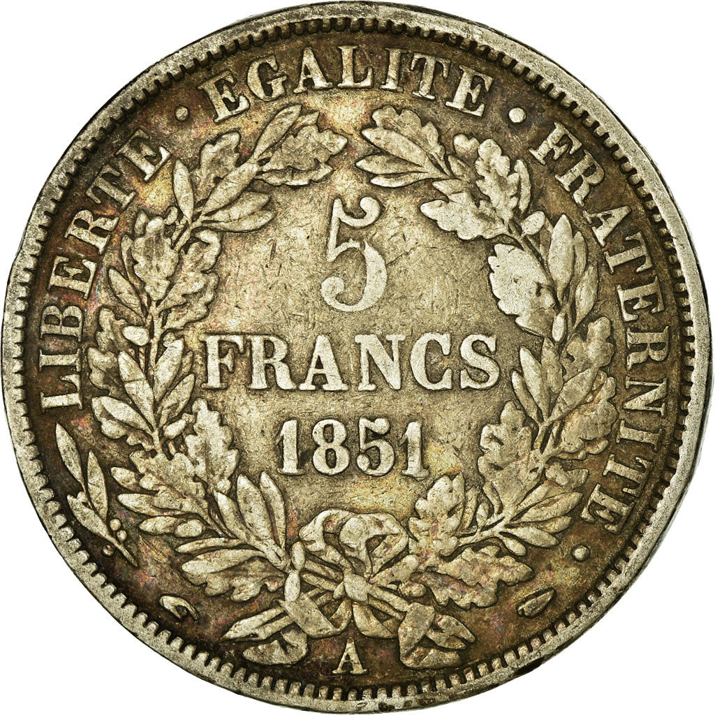 Moneta, Francia, Cérès, 5 Francs, 1851, Paris, MB+, Argento, KM:761.1