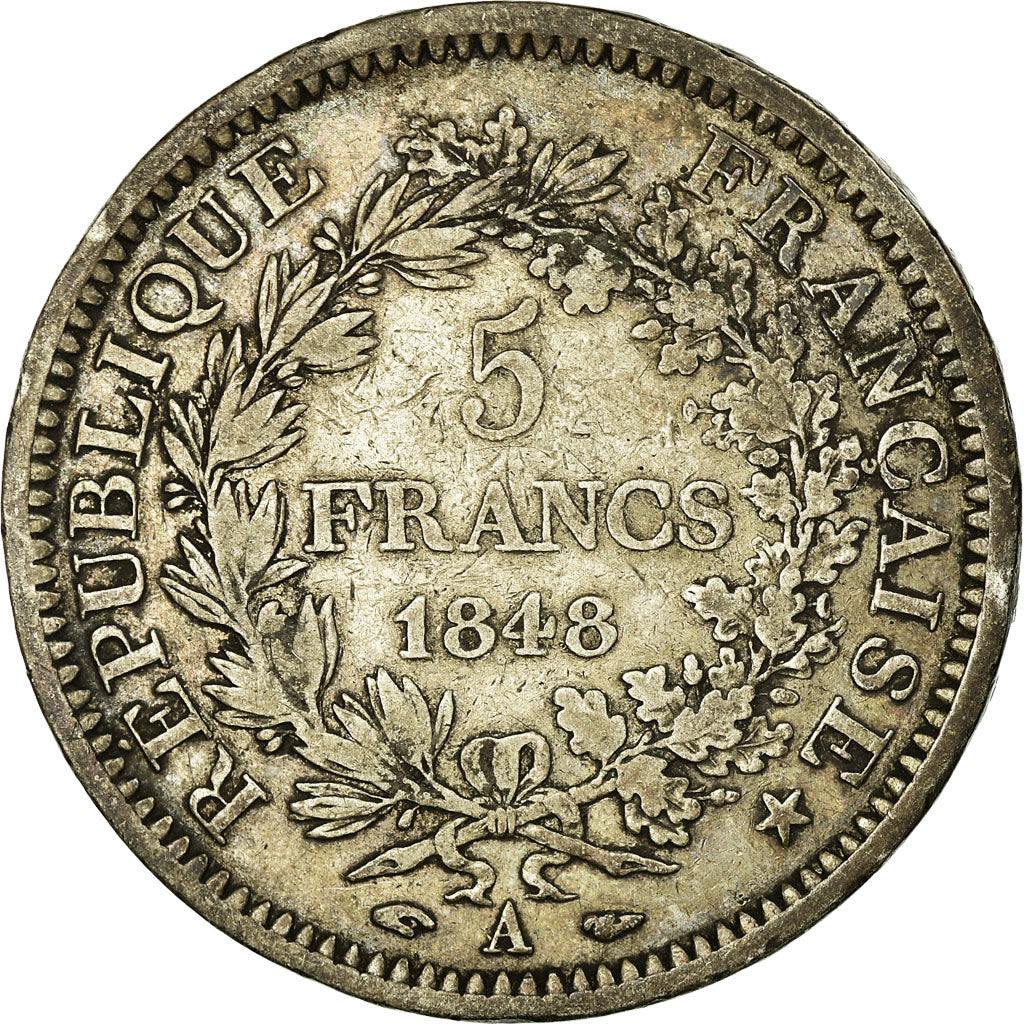 Moneta, Francia, Hercule, 5 Francs, 1848, Paris, MB+, Argento, KM:756.1