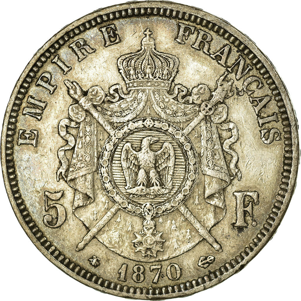 Moneta, Francia, Napoleon III, Napoléon III, 5 Francs, 1870, Paris, BB
