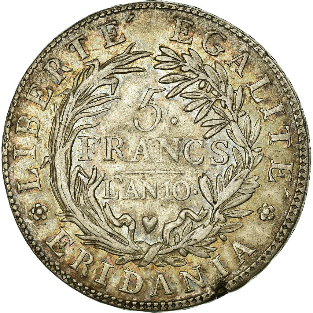 Monnaie, États italiens, PIEDMONT REPUBLIC, 5 Francs, An 10, TTB, Argent, KM:4