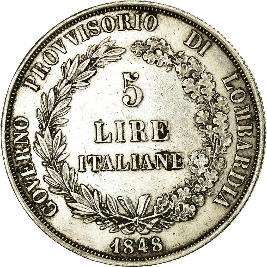 Monnaie, États italiens, LOMBARDY-VENETIA, 5 Lire, 1848, Milan, TTB+, Argent