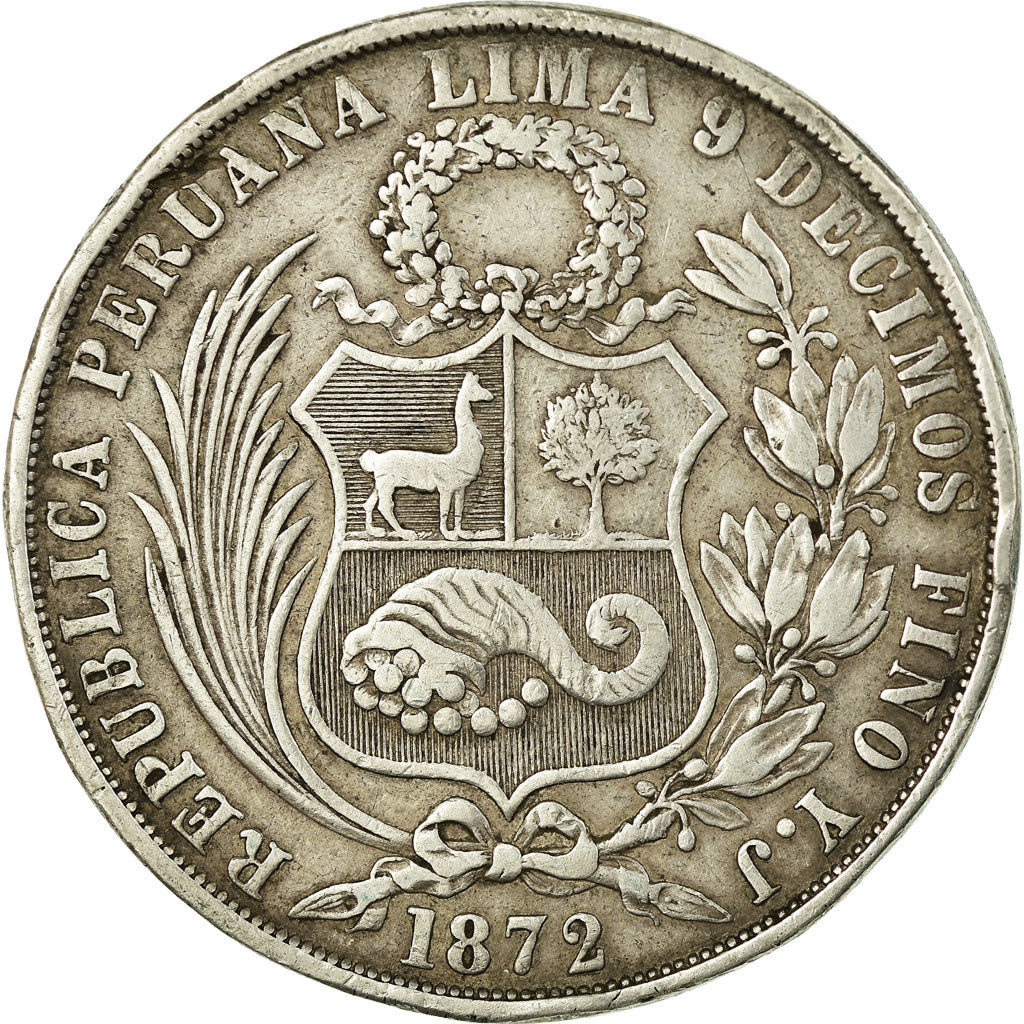 Moneta, Perù, SOUTH PERU, Sol, 1872, Lima, MB+, Argento, KM:196.3