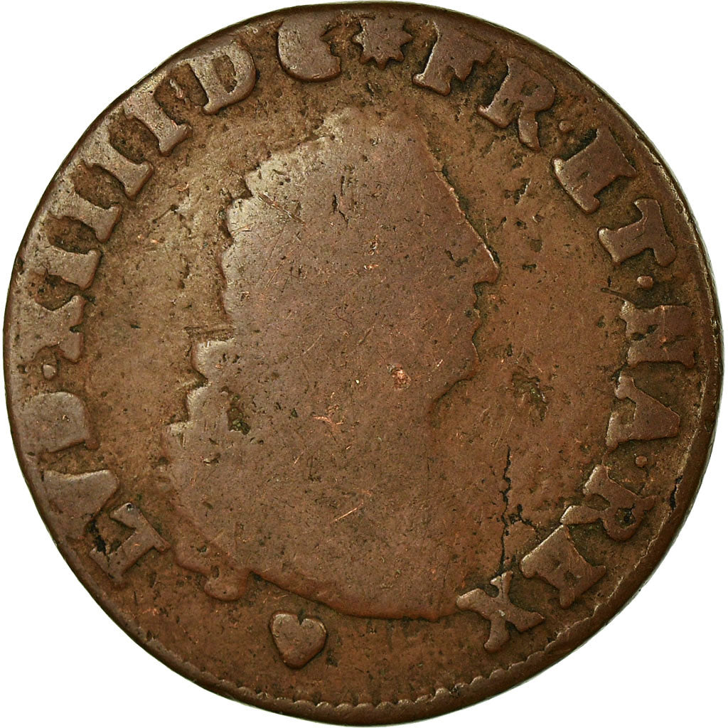 Monnaie, France, Louis XIV, 4 Deniers, 1708, Strasbourg, B+, Cuivre, C2G:260