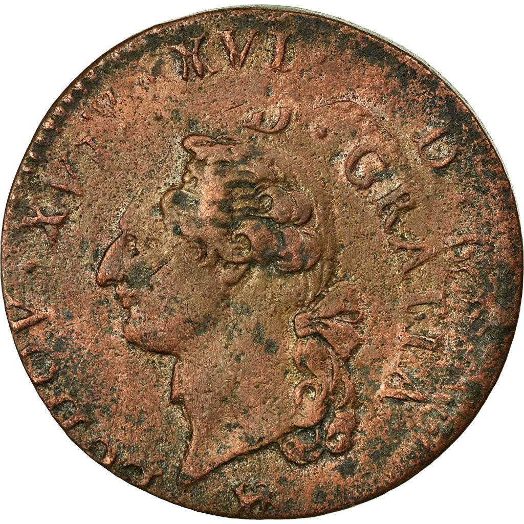 Monnaie, France, Louis XVI, Sol à l'Ecu, 1791, Paris, Double frappe, TTB