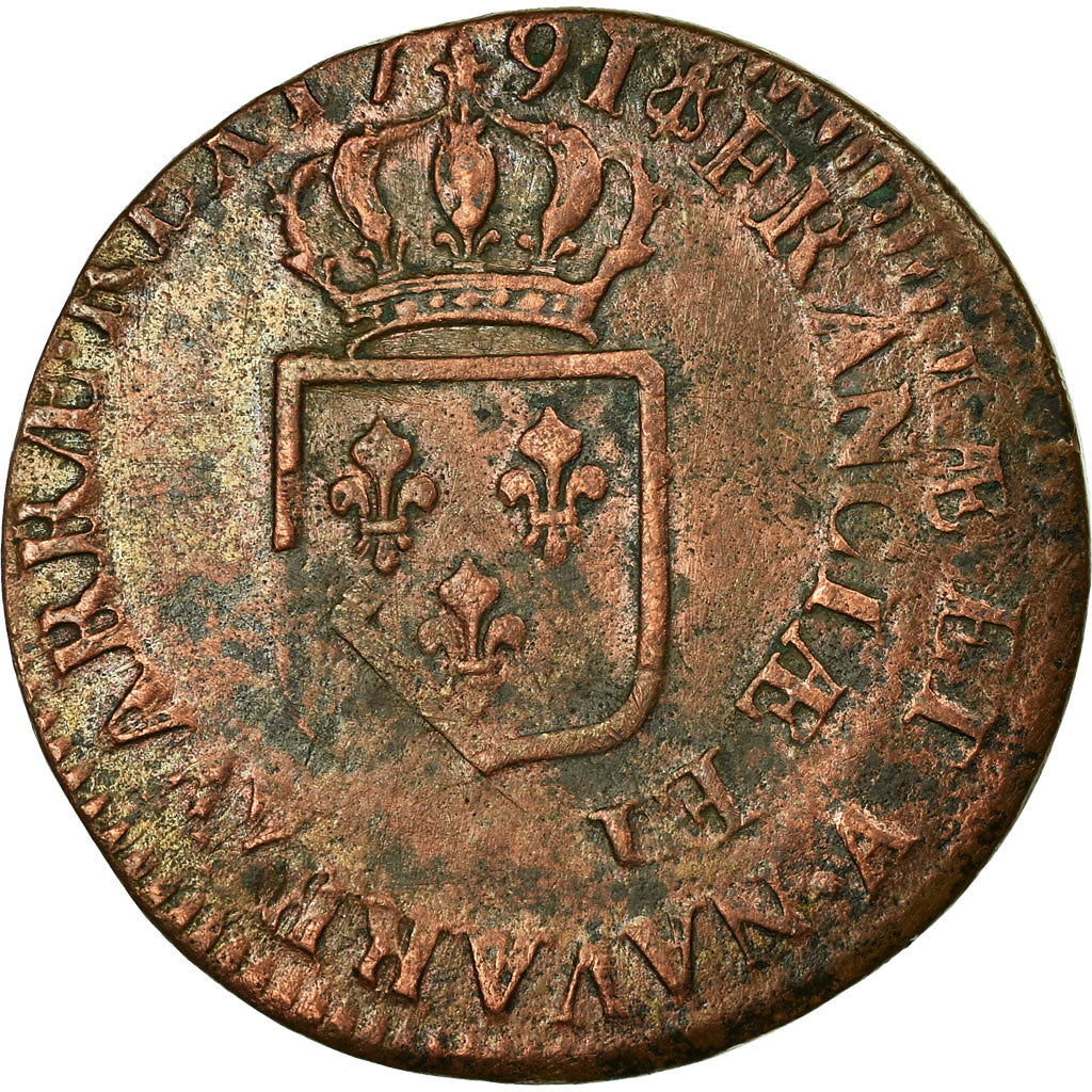 Monnaie, France, Louis XVI, Sol à l'Ecu, 1791, Paris, Double frappe, TTB