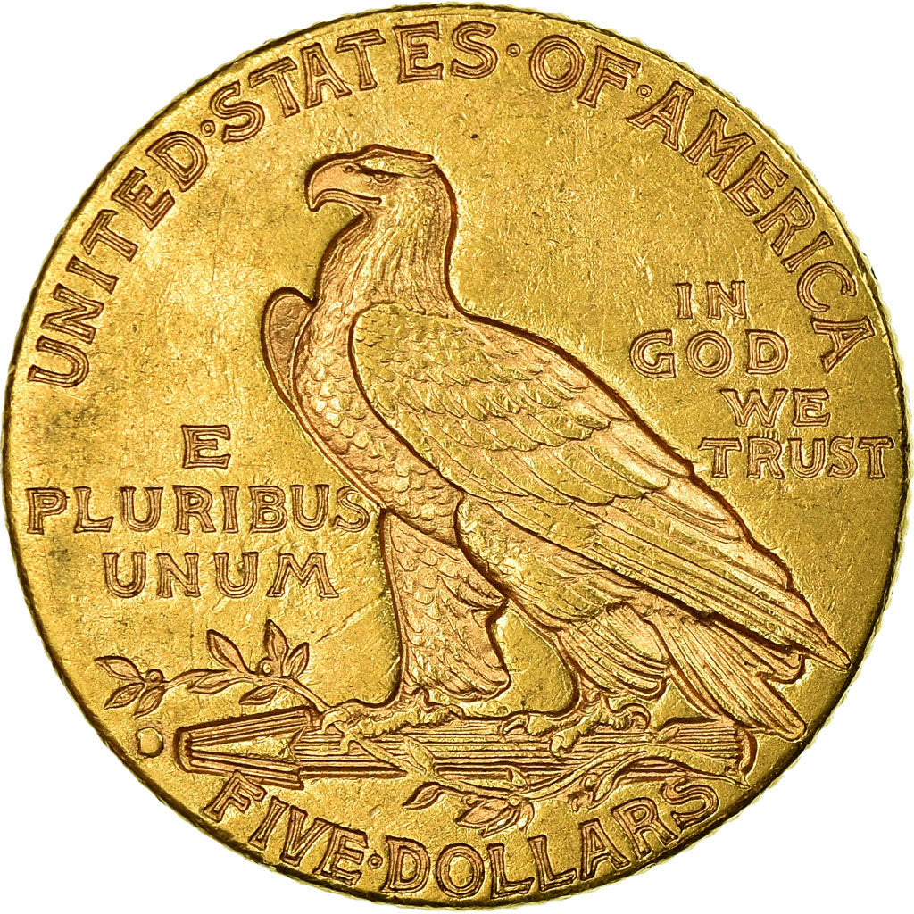 Moneta, USA, Indian Head, $5, Half Eagle, 1909, Denver, AU(50-53), Złoto