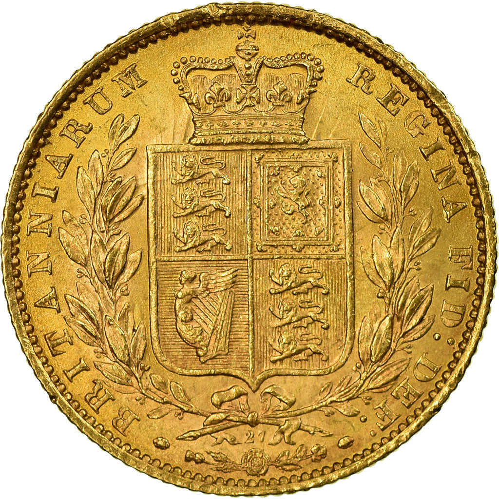 Coin, Great Britain, Victoria, Sovereign, 1871, MS(60-62), Gold, KM:736.2