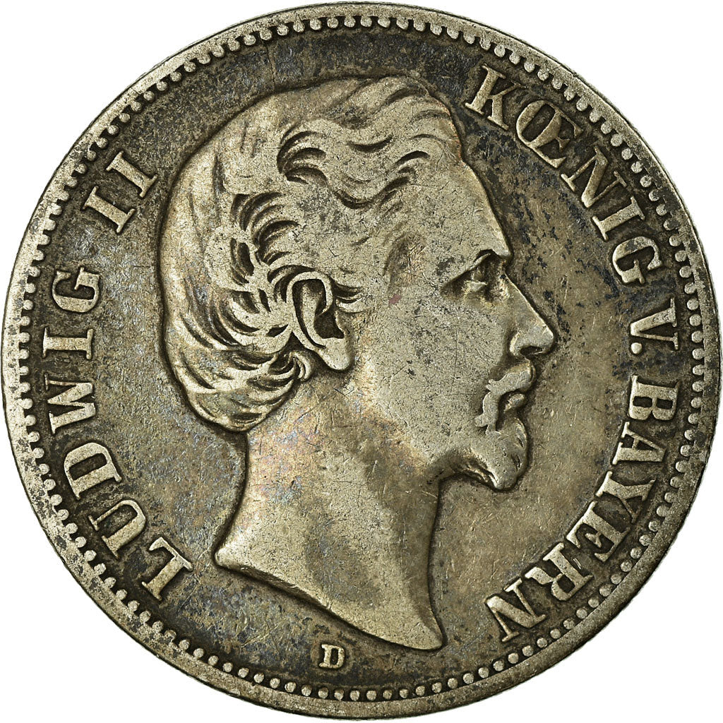 Moneta, Landy niemieckie, BAVARIA, Ludwig II, 2 Mark, 1876, Munich, VF(20-25)