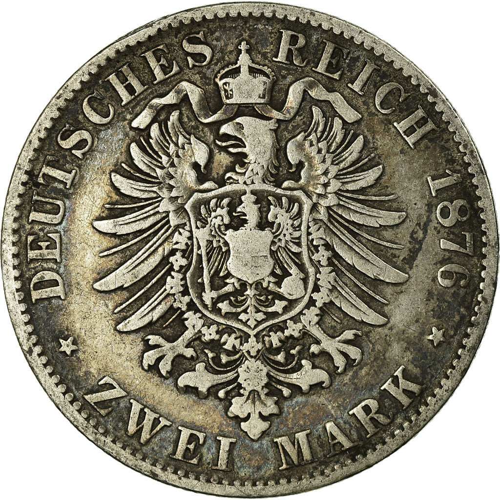 Moneta, Landy niemieckie, BAVARIA, Ludwig II, 2 Mark, 1876, Munich, VF(20-25)