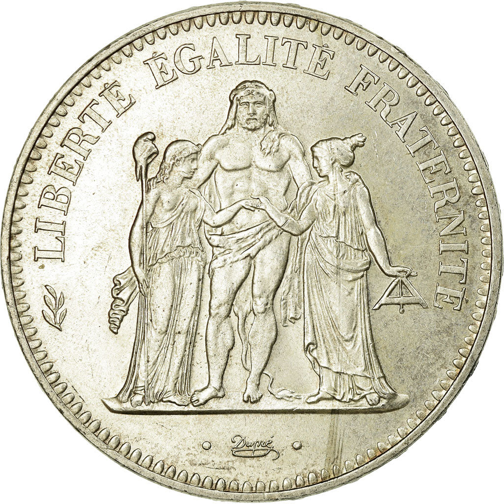 Moeda, França, Hercule, 50 Francs, 1974, Emissão híbrida, AU(55-58), Prata