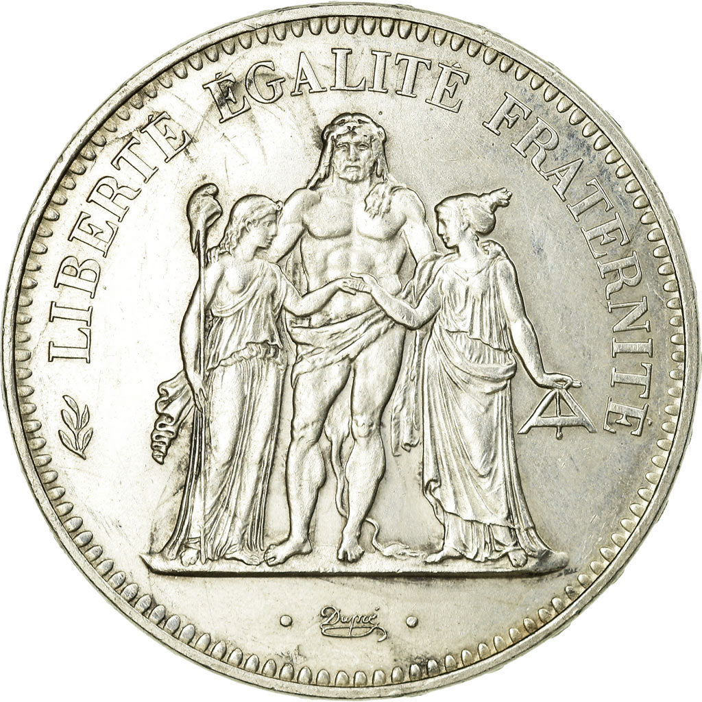 Moeda, França, Hercule, 50 Francs, 1974, Emissão híbrida, AU(50-53), Prata