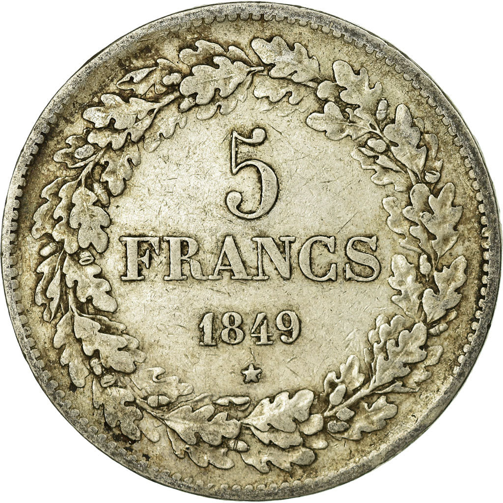 Moneta, Belgio, Leopold I, 5 Francs, 5 Frank, 1849, MB+, Argento, KM:3.2