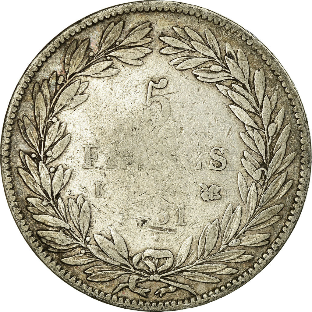 Moeda, França, Louis-Philippe, 5 Francs, 1831, Bordeaux, VF(20-25), Prata