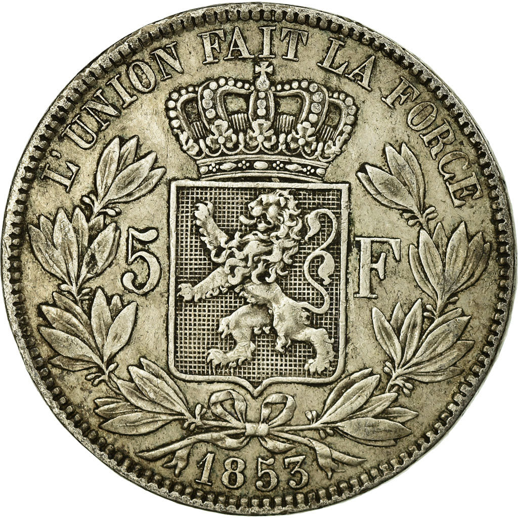 Münze, Belgien, Leopold I, 5 Francs, 5 Frank, 1853, S+, Silber, KM:17