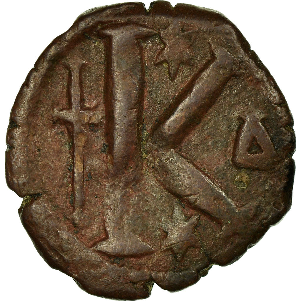 Münze, Justin I, Half Follis, 522-527, Constantinople, S+, Kupfer, Sear:69