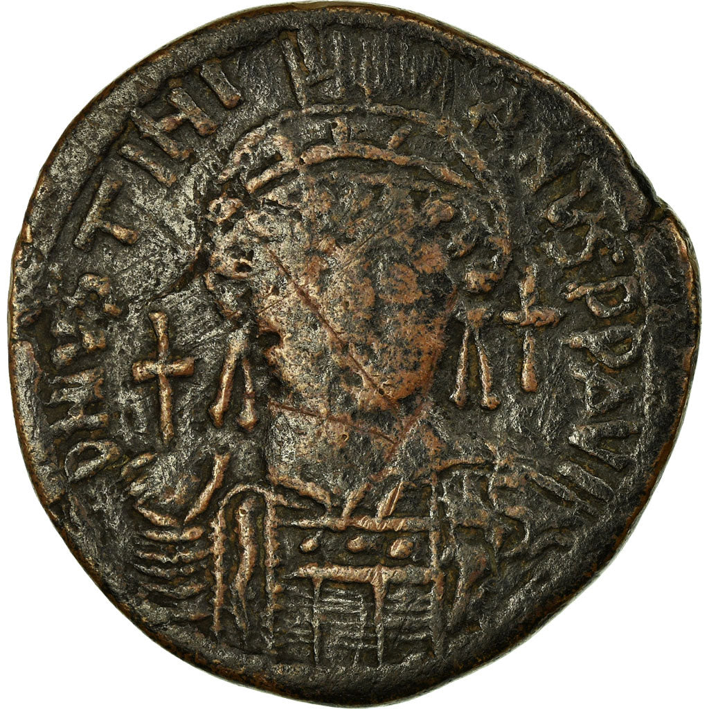 Moneta, Justinian I, Follis, 544-545, Kyzikos, MB+, Rame, Sear:207