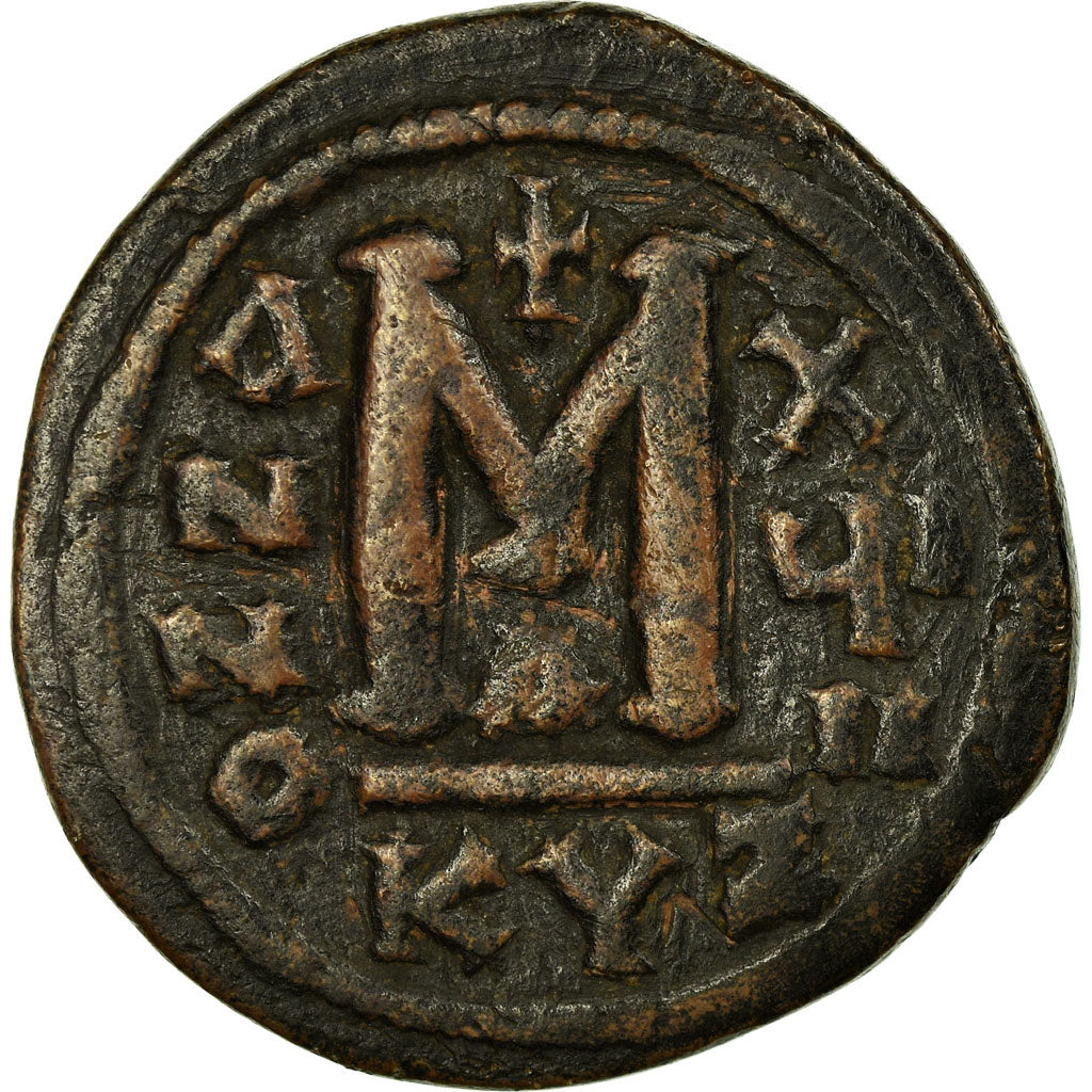 Moneta, Justinian I, Follis, 544-545, Kyzikos, MB+, Rame, Sear:207