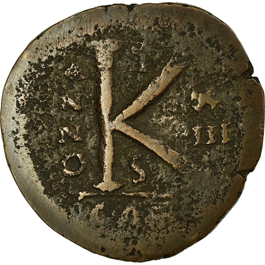 Moeda, Justinian I, Follis, 527-565 AD, Carthage, VF(30-35), Cobre, Sear:267