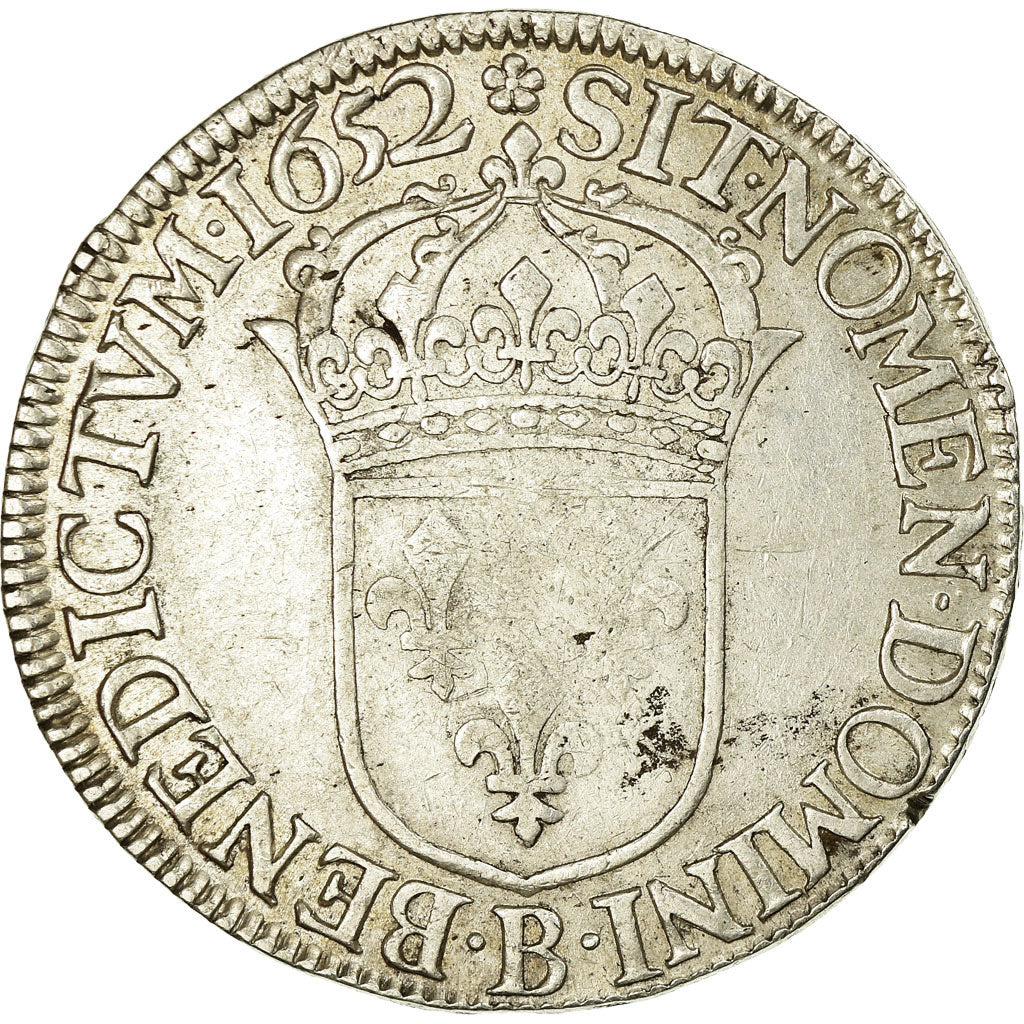 Moneda, Francia, Louis XIV, Écu à la mèche longue, 1652, Rouen, BC+, Plata