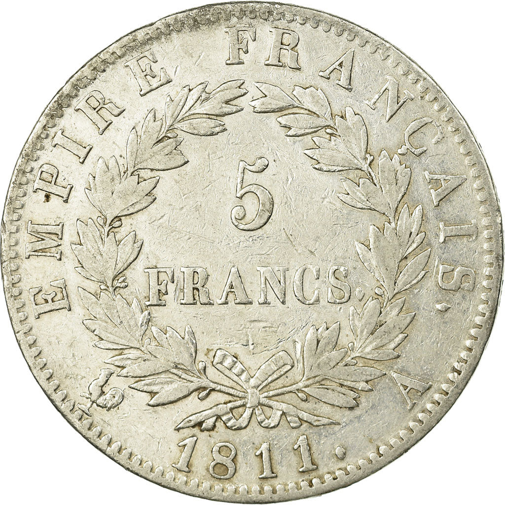 Moeda, França, Napoléon I, 5 Francs, 1811, Paris, VF(30-35), Prata, KM:694.1