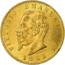 Coin, Italy, Vittorio Emanuele II, 20 Lire, 1865, Torino, MS(63), Gold, KM:10.1